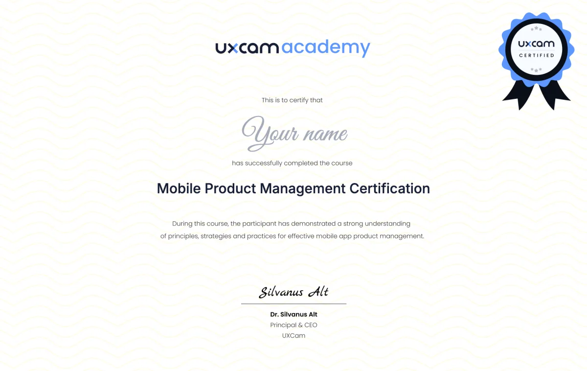 Mobile Product Management Certification certificate