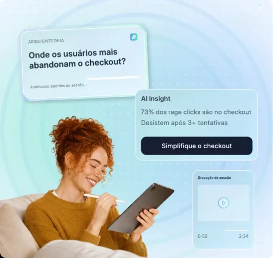 Uma pessoa pergunta onde os usuários abandonam o checkout, e a Tara responde com o insight e a gravação da sessão