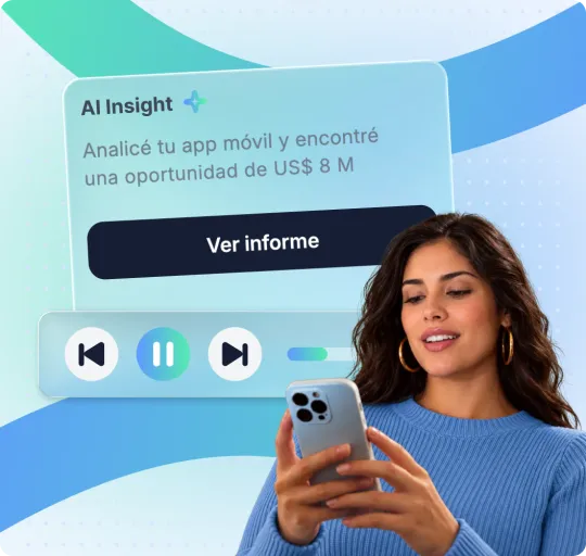 Tarjeta AI Insight de UXCam sobre una grabación de sesión de app móvil: “Analicé tu app móvil y encontré una oportunidad de conversión de 8 millones de dólares”