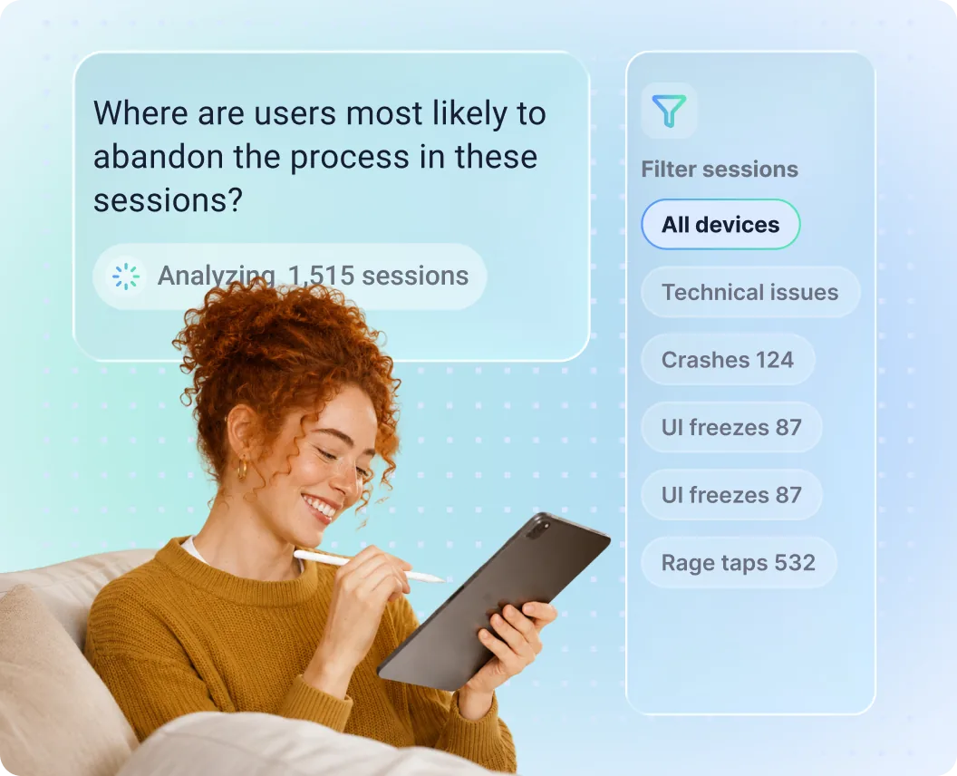 Tara respondendo "Onde os usuários têm mais chance de abandonar o processo nessas sessões?" enquanto analisa 1.515 sessões